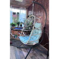 Yechen Egg Swing Chair With Stand Patio Wicker Rattan Hanging Chair Swing Hammock Egg Chairs With Uv Resistant Cushion For Indo