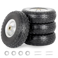 Gicool 10Inch 4103504 Flatfree Solid Tire And Wheel With 58 Axle Bore Hole 22 Offset Hub For Hand Truck Garden Wa