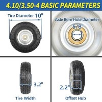 Gicool 10Inch 4103504 Flatfree Solid Tire And Wheel With 58 Axle Bore Hole 22 Offset Hub For Hand Truck Garden Wa