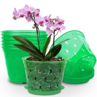 Kitypartsy 8 Pack 7 Inch Orchid Pots With Holes And Saucers Clear Plastic Orchid Pots Green Emerald