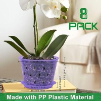 Kitypartsy 8 Pack 7 Inch Orchid Pots With Holes And Saucers Clear Plastic Orchid Pots Purple Amethyst