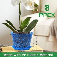 Kitypartsy 8 Pack 7 Inch Orchid Pots With Holes And Saucers Clear Plastic Orchid Pots Blue Sapphire