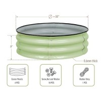 Aoodor 9'' Tall Aluzinc Metal Raised Garden Bed 30'' Round  Outdoor Garden Planter Box For Vegetable Flower Herb - Olive Green