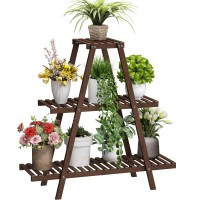 Bamboo Plant Stand For Indoor Outdoor Tiered Plant Shelf 3 Tier 8 Potted Flower Holder Ladder Plant Rack For Multiple Table Plan