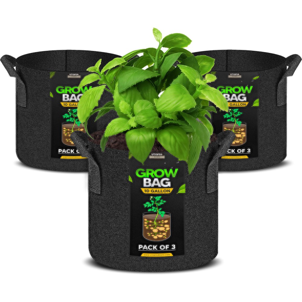 Utopia Home 3 Pack 10 Gallon Grow Bags 300G Thickened Nonwoven Plant Fabric Pots For Outdoor Grow Pots Garden Plant Bags Aer