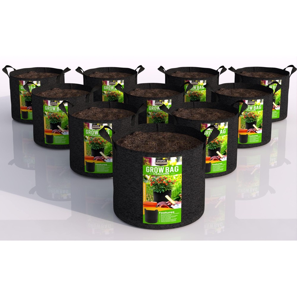 Utopia Home 10Pack 3 Gallon Fabric Grow Bags Heavy Duty Thickened Fabric Planters Pots Aeration Fabric Pots With Handles Non