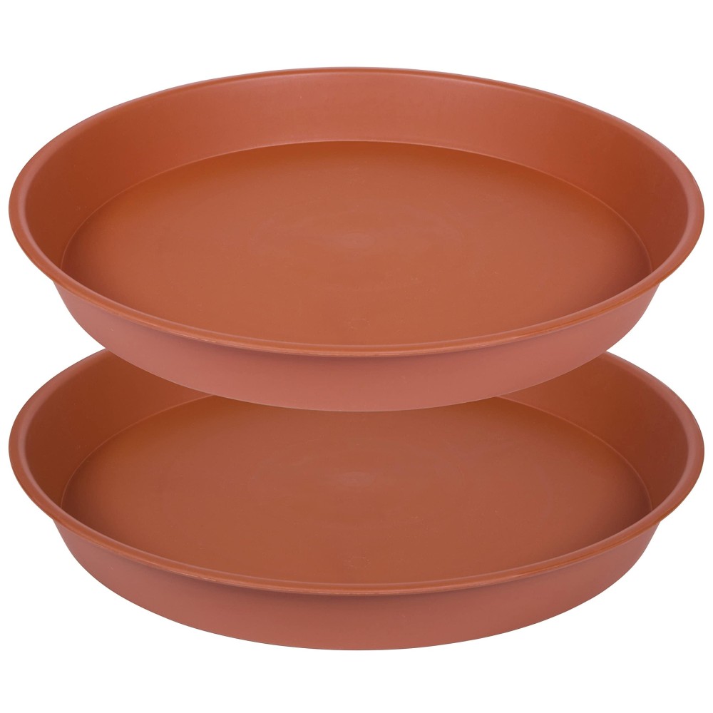 Bleuhome 2 Pack Of 18 19 Inch Plant Saucer Tray 165 Inch Base 27 Depth Heavy Duty Plastic Saucer 19 Round Plant Tray