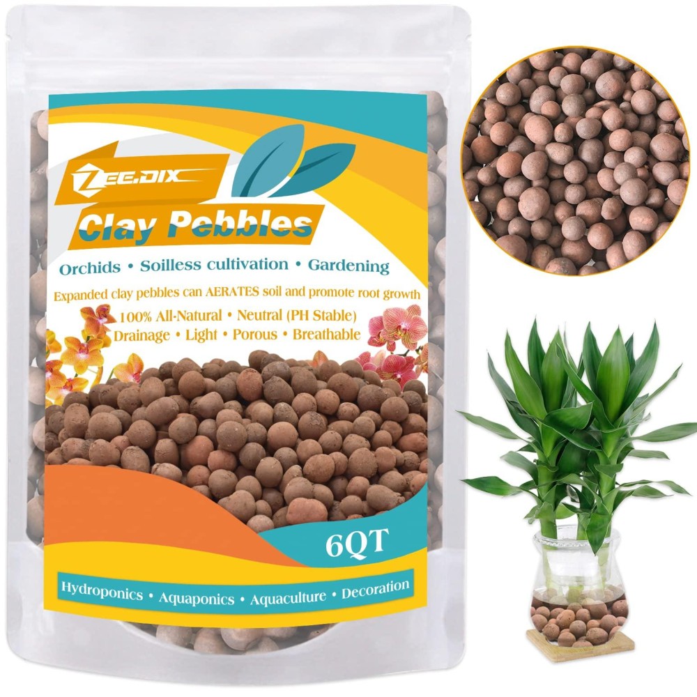 Zeedix 6Qt Expanded Clay Pebbles For Plants 4Mm16Mm Clay Aggregate Grow Media Natural Organic Clay Pebbles For Hydroponic Ga