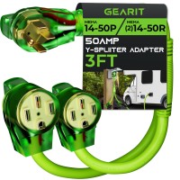 Gearit 50 Amp Y Splitter Adapter Cord For Rv And Ev 4Prong 250Volt Nema 1450P To X2 Nema 1450R 63 81 Stw Awg Gauge For