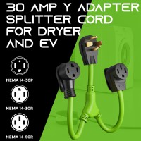 Gearit 30 Amp Dryer Y Splitter To Rvev Nema 1430P Male Plug To 1430R 1450R Female Receptacle 4Prong Adapter Cord 22