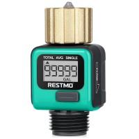 Restmo Water Flow Meter With Brass Inlet Metal Thread Measure Gallonliter Consumption And Flow Rate For Outdoor Garden Hose Wa