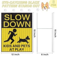 6 Pcs Reflective Kids And Pets At Play Safety Signs With Metal Stake 15 X 12 Inch Double Sided Slow Down Caution Warning For Str