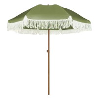 Ammsun 7Ft Patio Umbrella With Fringe Outdoor Tassel Umbrella Upf50 Premium Steel Pole And Ribs Push Button Tilt Sage Green