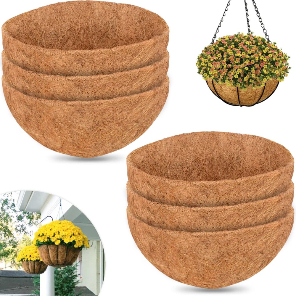 Zeedix 6Pcs 14 Inch Coconut Liners For Planters Round Hanging Basket Liners 100 Natural Coco Coir Basket Coco Replacement Line