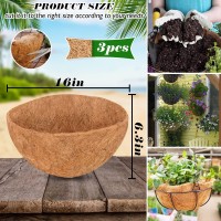 Zeedix 16 Inch Coco Liners For Hanging Baskets 3 Pcs Round Coco Liner 100 Natural Coco Fiber Basket Coconut Replacement Liner