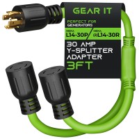 Gearit 30Amp Generator Splitter Y Adapter Cord Nema L1430P To 2 L1430R 4Prong 120250Volt 7500W 10 Gauge Sjtw Locking