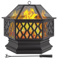 Yaheetech 26In Fire Pits For Outside Hex Shaped Fire Pit Wood Fire Pit Outdoor Fireplace For Bonfire Patio Picnic Bbq With Spar