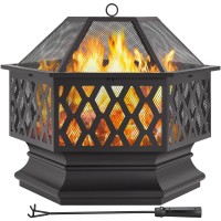 Yaheetech 28In Fire Pit Fire Pits For Outside Hex Shaped Firepit Bowl Outdoor Fire Pit Large Wood Burning Fire Pit With Spark Sc