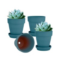 Vensovo 6 Inch Clay Pot For Plant With Saucer 4 Pack Large Blue Terra Cotta Plant Pot With Drainage Hole Flower Pot With Tray