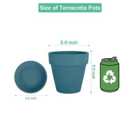 Vensovo 6 Inch Clay Pot For Plant With Saucer 4 Pack Large Blue Terra Cotta Plant Pot With Drainage Hole Flower Pot With Tray