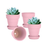 Vensovo 6 Inch Clay Pot For Plant With Saucer 4 Pack Large Peach Pink Terra Cotta Plant Pot With Drainage Hole Flower Pot Wit