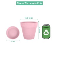 Vensovo 6 Inch Clay Pot For Plant With Saucer 4 Pack Large Peach Pink Terra Cotta Plant Pot With Drainage Hole Flower Pot Wit