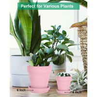 Vensovo 6 Inch Clay Pot For Plant With Saucer 4 Pack Large Peach Pink Terra Cotta Plant Pot With Drainage Hole Flower Pot Wit