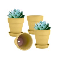 Vensovo 6 Inch Clay Pot For Plant With Saucer 4 Pack Large Yellow Terra Cotta Plant Pot With Drainage Hole Flower Pot With Tr