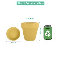 Vensovo 6 Inch Clay Pot For Plant With Saucer 4 Pack Large Yellow Terra Cotta Plant Pot With Drainage Hole Flower Pot With Tr