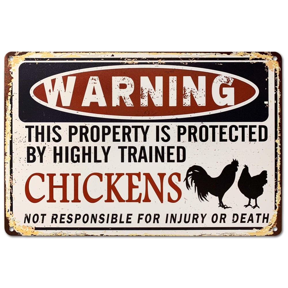 Bestylez Protected By Funny Chicken Sign Chicken Coop Warning Sign Outdoor Chicken Decor 12 8 219