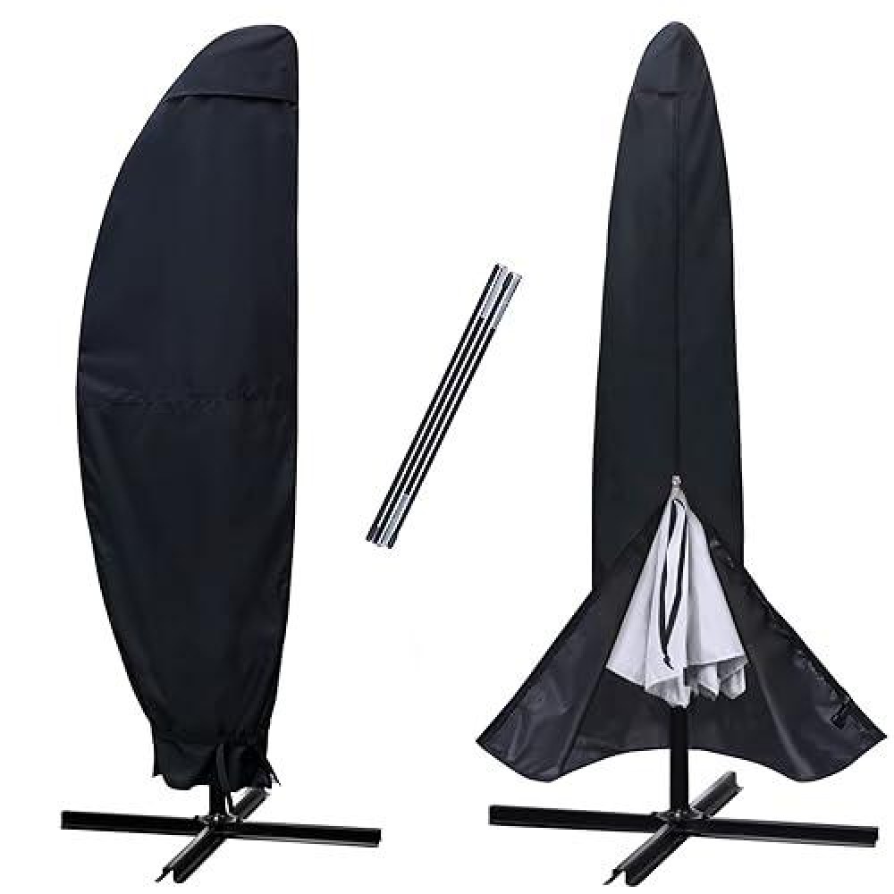 Nettypro Outdoor Umbrella Cover For 12 To 14Ft Offset Umbrella  Waterproof Patio Cantilever Parasol Banana Umbrellas Cover With Zipper And Rod  Black