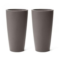 Step2 Tremont Tall Round Tapered Planter  Large Planters For Outdoor Plants  Gardening And Flower Pot For Patio Or Porch  Self Watering With Easy Drainage  Durable Plastic  Dark Cedar  2-Pack