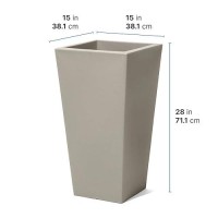 Step2 Tremont Tall Square Tapered Planter  Large Planters For Outdoor Plants  Gardening And Flower Pot For Patio Or Porch  Self Watering With Easy Drainage  Durable Plastic  Concrete  1-Pack