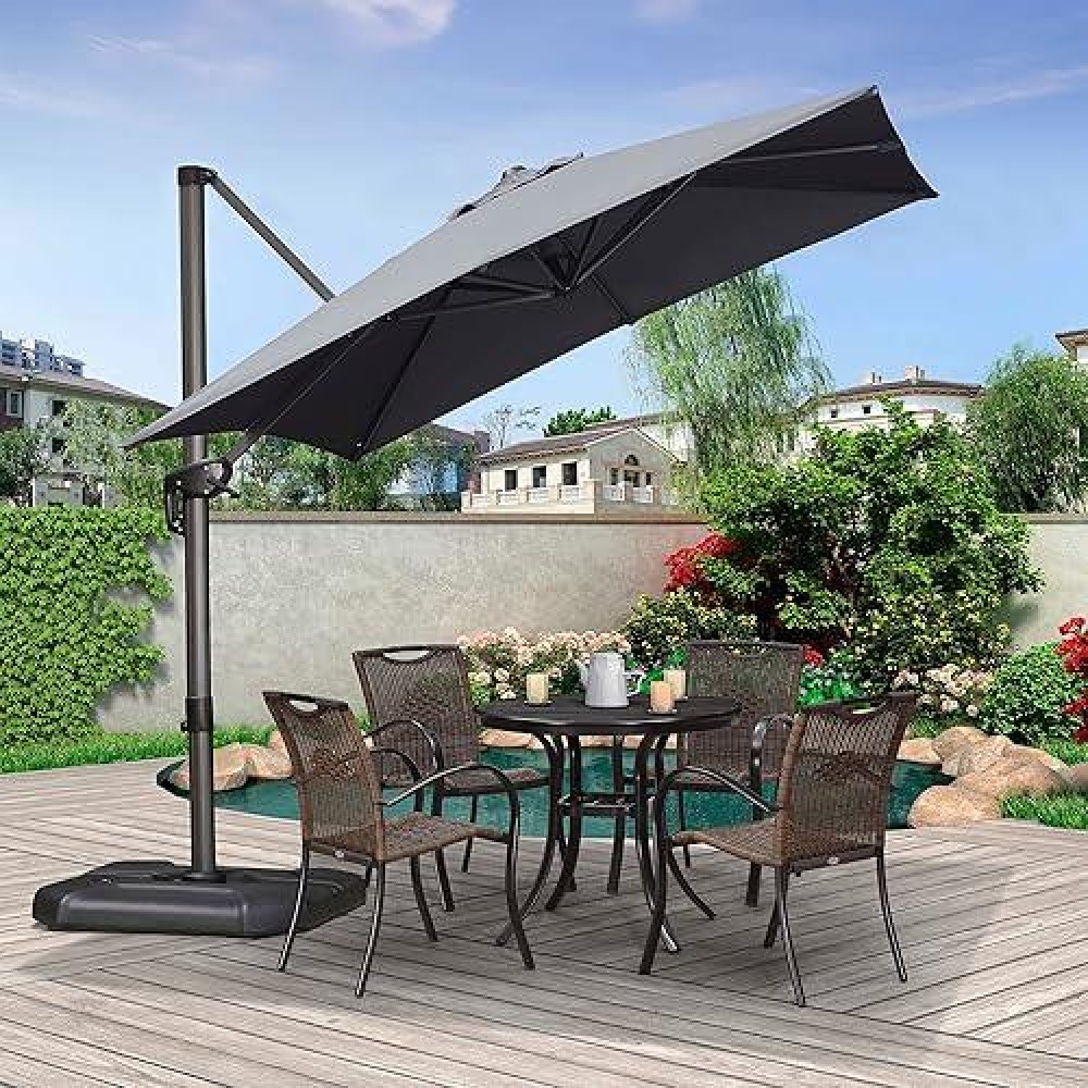 Purple Leaf 8 Feet Patio Umbrella Outdoor Cantilever Square Umbrella Aluminum Offset Umbrella With 360Degree Rotation For Garde