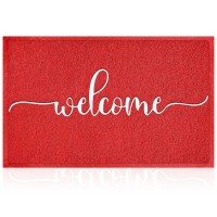 Aazzkang Red Door Mat With Non Slip Rubber Backing Outside Inside Welcome Mats For Front Door Quickly Trap Dirt Easy To Clean En