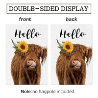 2 Pack Highland Cow Garden Flag  Spring Summer Welcome Sunflower Cow Garden Flag  12 X 18 Inch Double Sided Vertical Burlap Floral Cow Farmhouse Flag For Seasonal Outdoor Yard Decoration