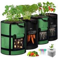 Mekolife 4-Pack 10 Gallon Grow Bags With Window To Harvest - Potato Grow Bags With Flap And Handles - Thickened Fabric Pots - Large Grow Bags - Tomato Garden Vegetables Grow Bags