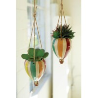 SET OF TWO CERAMIC HOT AIR BALLOON HANGING PLANTERS