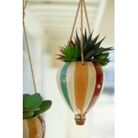 SET OF TWO CERAMIC HOT AIR BALLOON HANGING PLANTERS