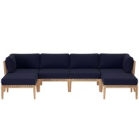 Clearwater Outdoor Patio Teak Wood 6Piece Sectional Sofa