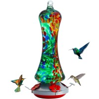 Birdkiss Glass Hummingbird Feeder For Outdoors Window Hanging Hummingbirds Gifts For Women Ant Moat Included Metal Base With