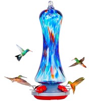 Birdkiss Hummingbird Feeder For Outdoors Hanging Hand Blown Glass Hummingbird Gift With Perch Leak Proof Never Fade 4 Feedin