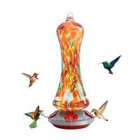 Birdkiss Glass Hummingbird Feeder For Outdoors Orange Window Hanging Hummingbirds Gifts For Women Ant Moat Included Metal Ba