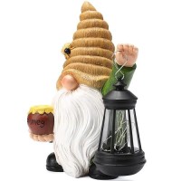 Wondhome 12.3''Solar Garden Gnome Outdoor Decor Honey Bee Jar Gnome Statue With Led Lantern Fall Patio Yard Art Decoration Christmas Gardening Birthday Gifts For Women Mom  Honey Bee Gnome