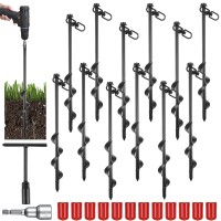 Reginary 12 Pcs 12 Inch Tent Stakes Heavy Duty Ground Anchors Screw In High Wind Trampoline Stakes For Camping Canopy Carport Sh