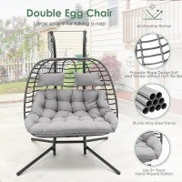 2 Person Hanging Egg Chair With Stand For Outdoor Patio Hand Made Rattan Wicker Double Egg Swing Chairs Hammock Chair With Uv R