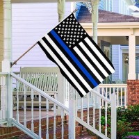 Tnpun Thin Blue Line Police Flag 5X8 Embroidered Blue Lives Matter Flags Heavy Duty Blue Stripe Police Flag Banner Vivid Color With 2 Brass Grommets 4 Rows Of Stitches For Outdoor