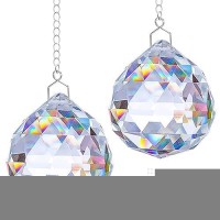 Tanoma 2Pcs Clear Glass Ball Crystal Prism Pendant Suncatcher 16 Inches