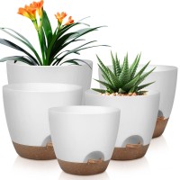 Qrrica Plant Pots 1098757 Inch Self Watering Pots Set Of 5 Plastic Planters With Drainage Holes And Saucers Plastic Flower