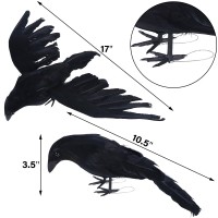 Yofit Halloween Crows Decorations 2 Pcs Extra Large Realistic Crows Artificial Ravens Black Feather Birds Prop For Indoor Outd